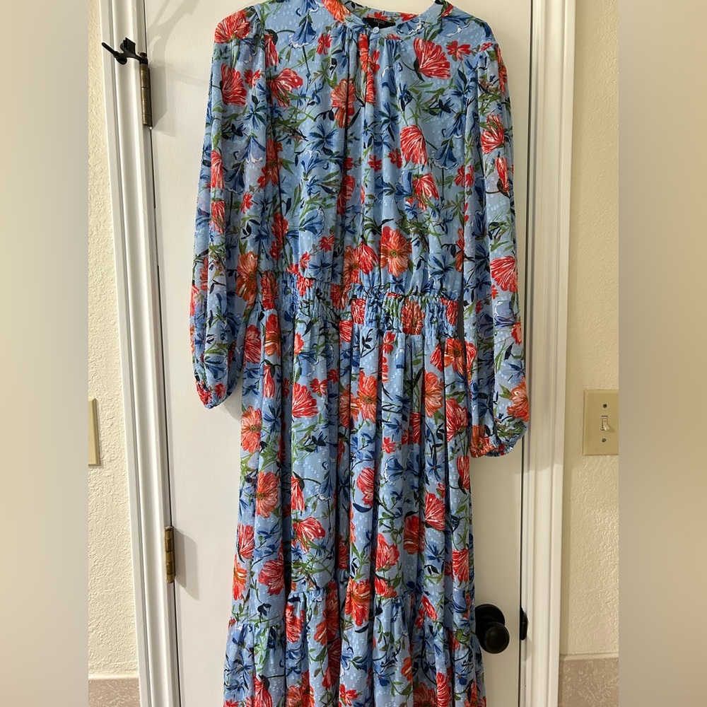 Tahari Red and Blue Floral Blouse